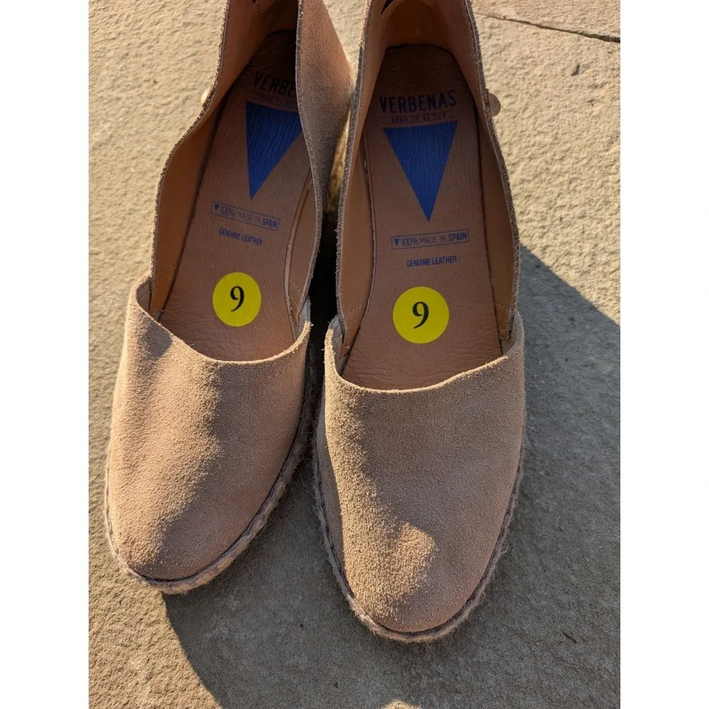 Verbenas Nude Suede Espadrille Wedge Flats Womens Size 9 Made In Spain